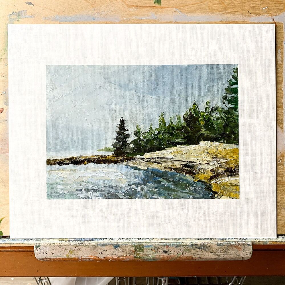 8x10 Maine Original Oil Seascape Painting Acadia Pine Coastal New England Signed - Picture 2 of 8